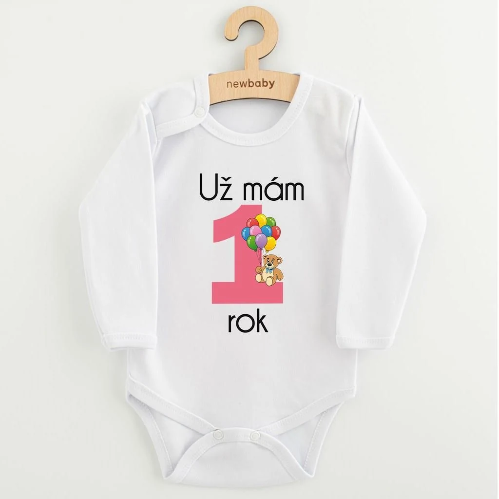 Body s potiskem New Baby Už mám 1 rok růžové, vel. 86 (12-18m)