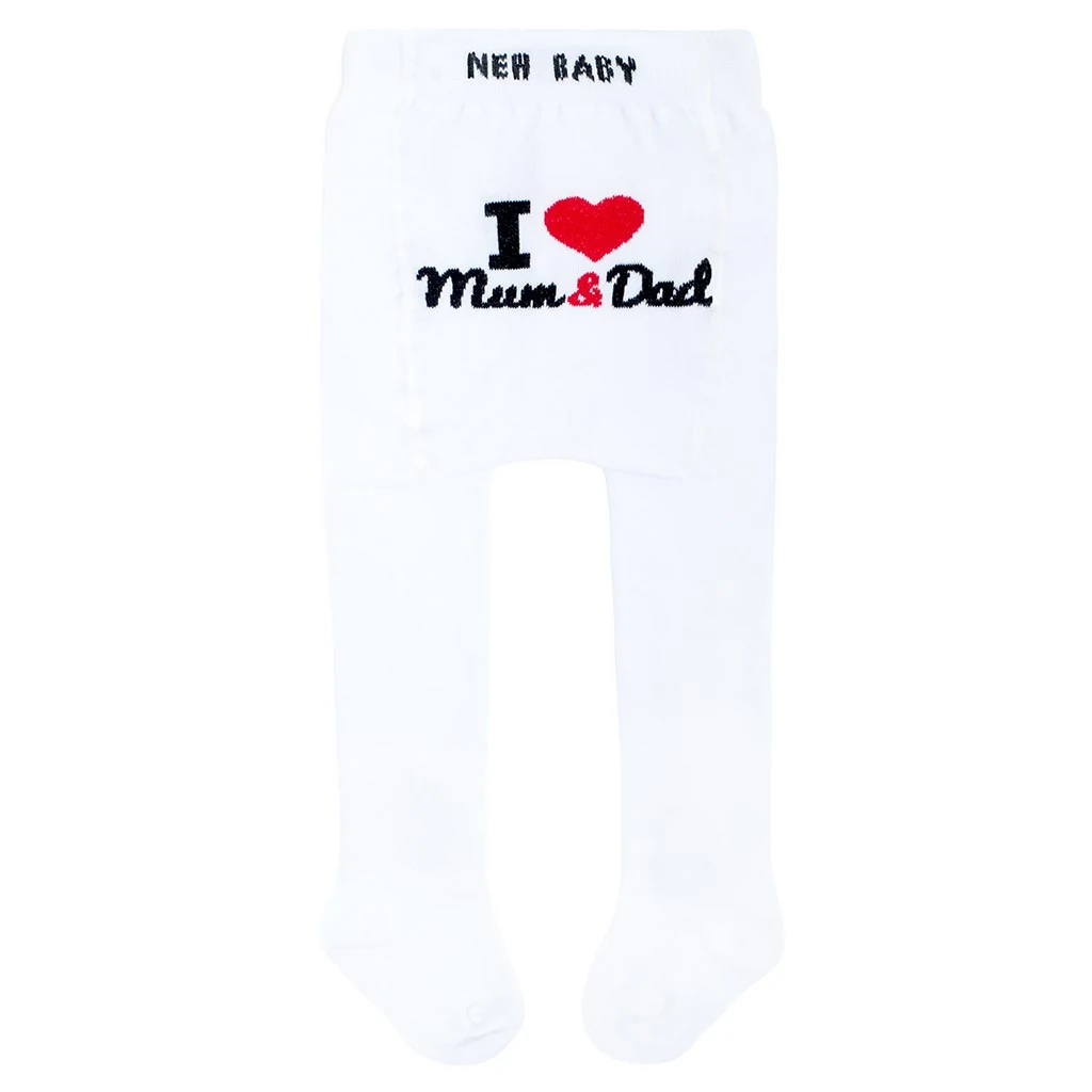 Bavlněné punčocháčky New Baby bílé I Love Mum and Dad, vel. 80 (9-12m)