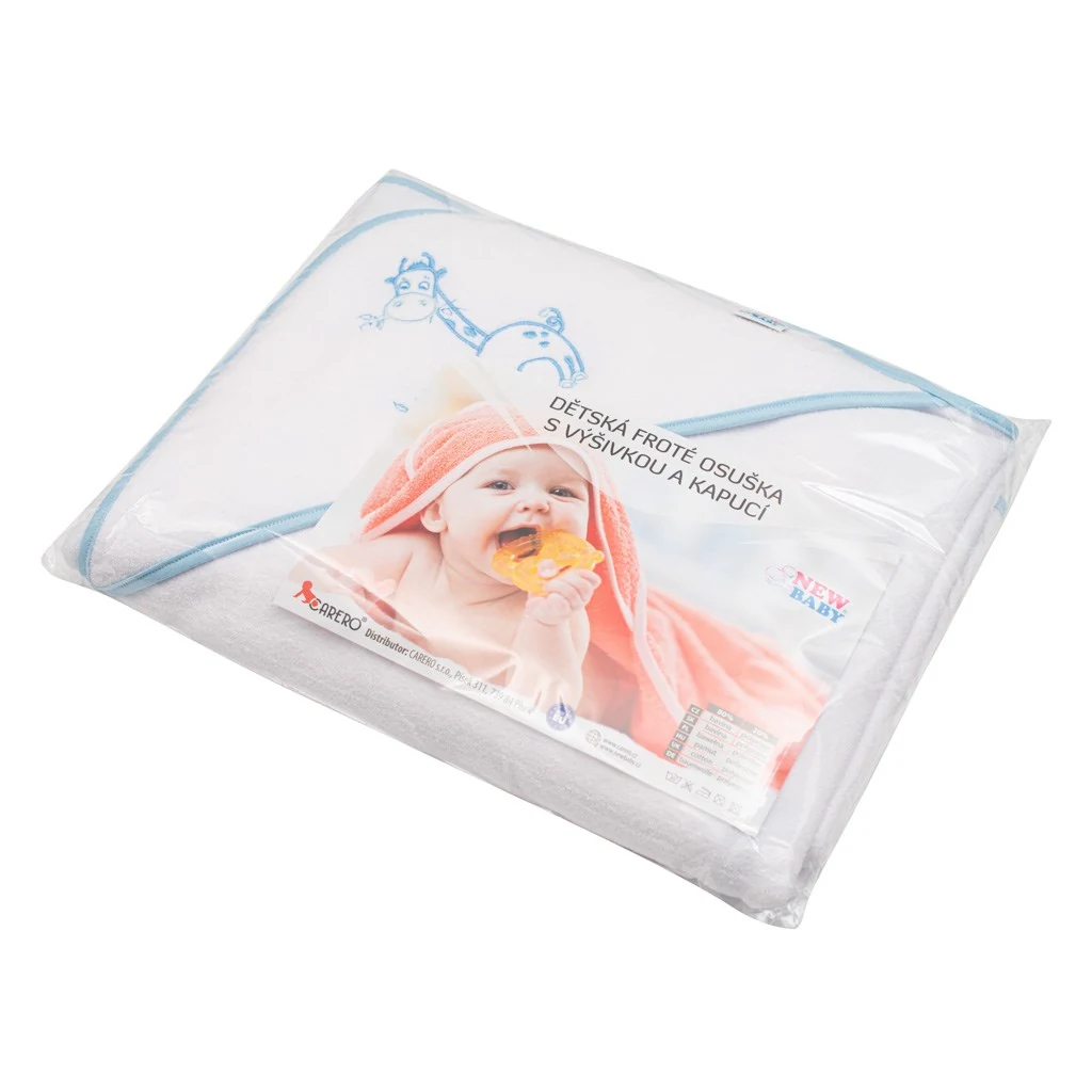Dětská froté osuška s výšivkou a kapucí New Baby 100x100 bílá žirafka