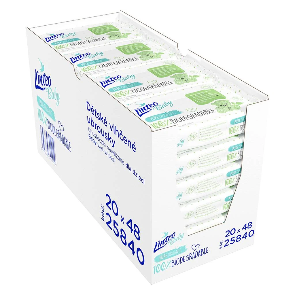 Dětské vlhčené ubrousky Linteo Baby 100% BIODEGRADABLE 48ks