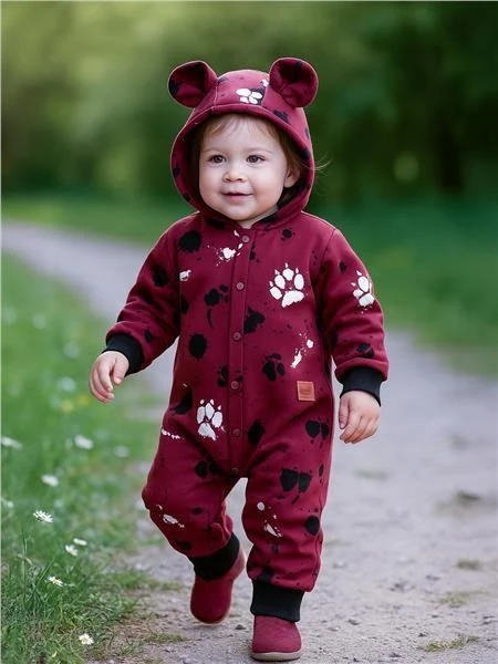 Kojenecký bavlněný overal s kapucí a oušky New Baby tlapka tmavě růžový, vel. 80 (9-12m)