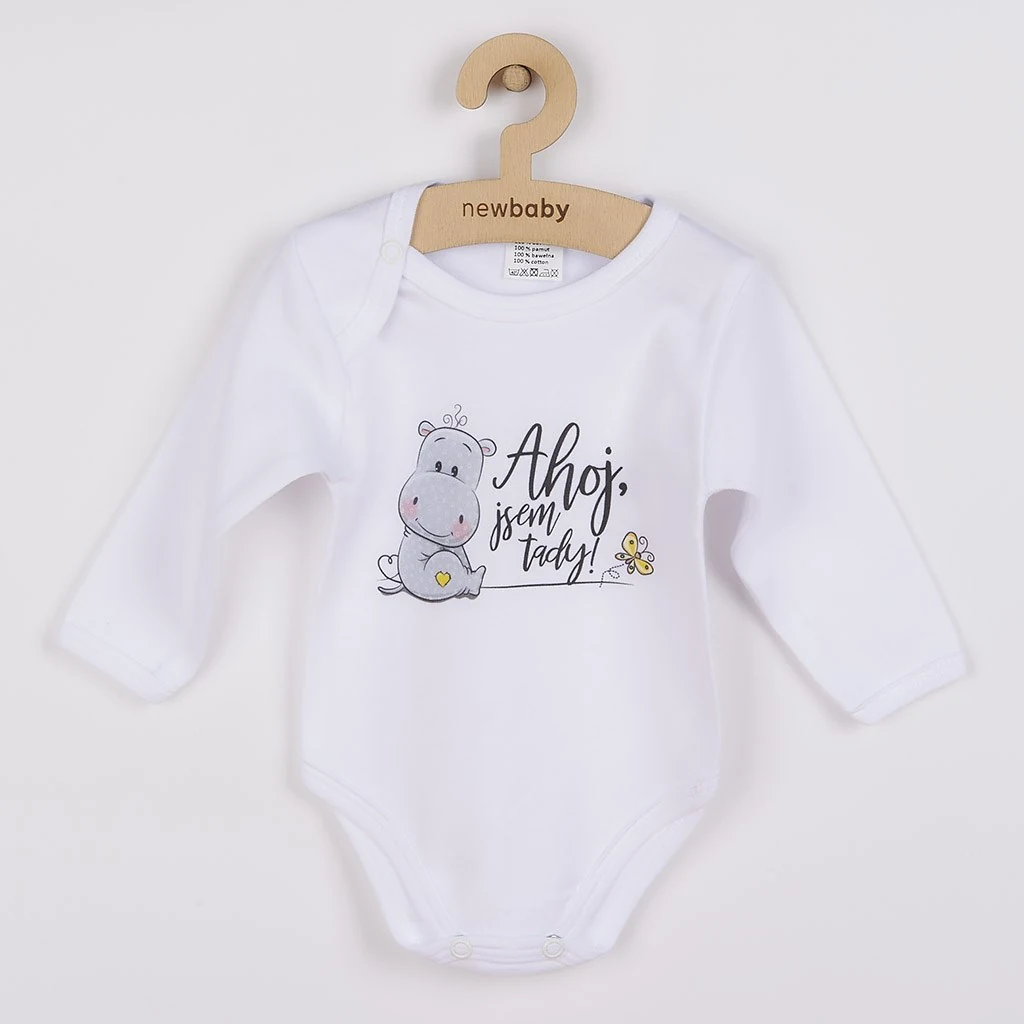 Body s potiskem New Baby Ahoj, jsem tady! - dárkové balení, vel. 86 (12-18m)