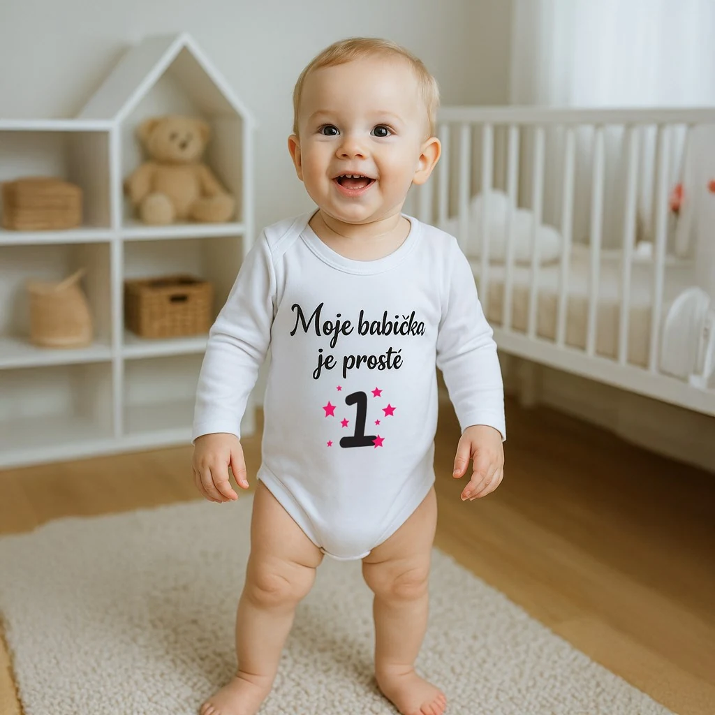 Body s potiskem New Baby Moje babička je prostě jednička - dárkové balení, vel. 50