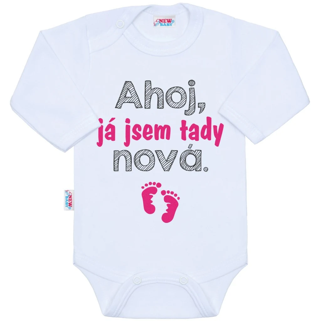 Body s potiskem New Baby Ahoj, já jsem tady nová - dárkové balení, vel. 50