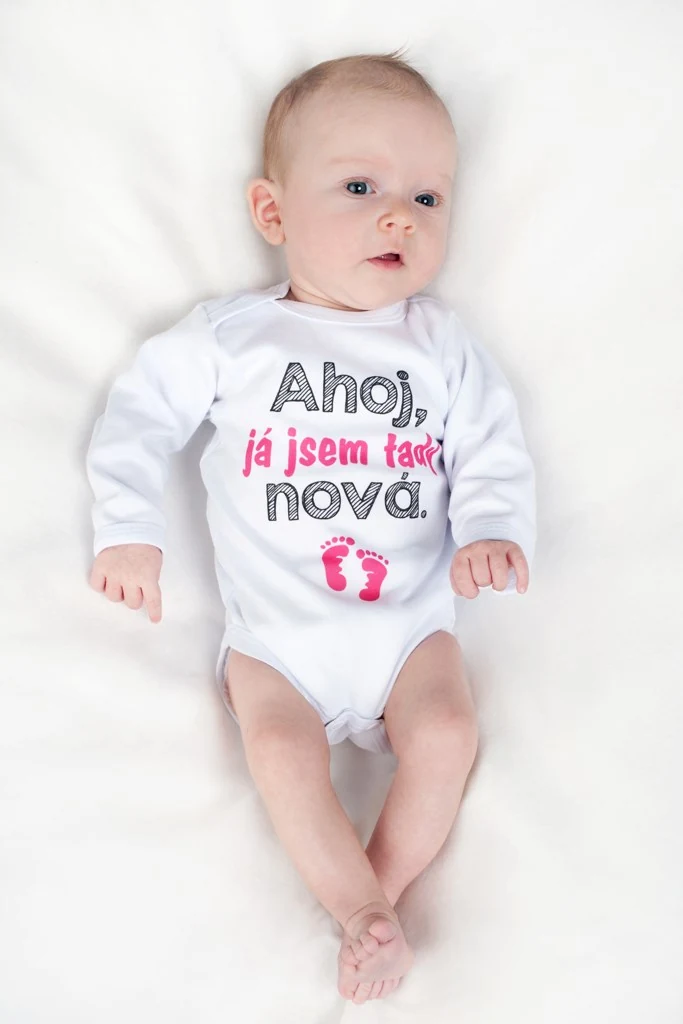 Body s potiskem New Baby Ahoj, já jsem tady nová - dárkové balení, vel. 56 (0-3m)