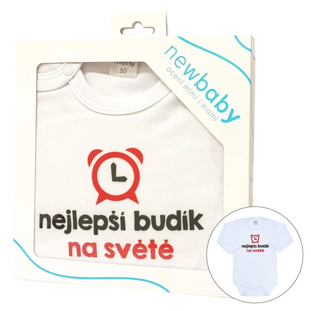 Body s potiskem New Baby nejlepší budík na světě - dárkové balení, vel. 50