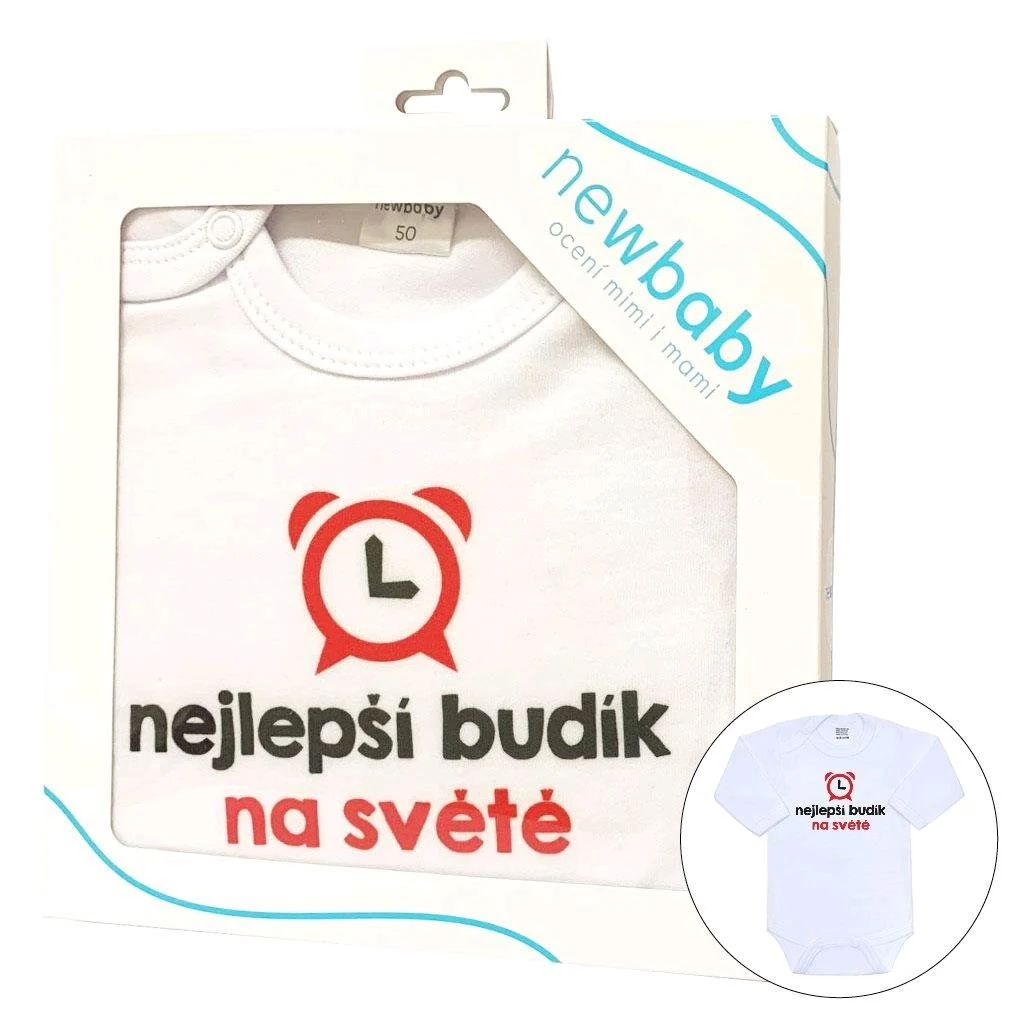 Body s potiskem New Baby nejlepší budík na světě - dárkové balení, vel. 74 (6-9m)