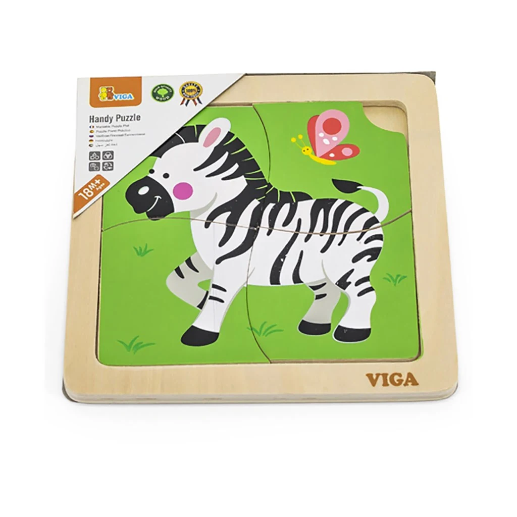 Dřevěné puzzle pro nejmenší Viga 4 ks Zebra