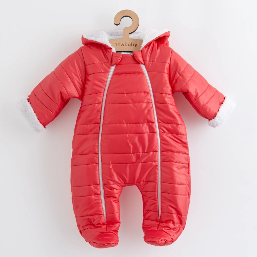 Zimní kojenecká kombinéza s kapucí a oušky New Baby Pumi red raspberry, vel. 74 (6-9m)