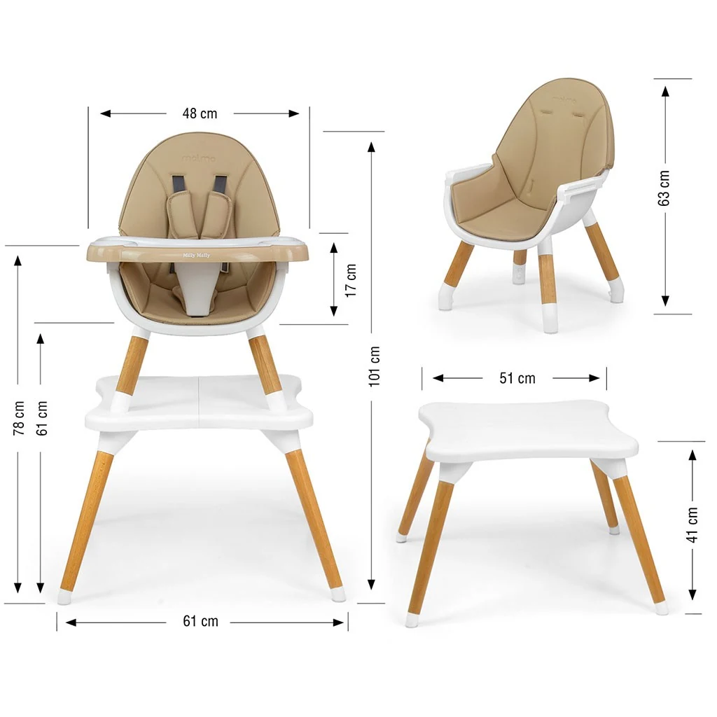 Jídelní židlička Milly Mally 2v1 Malmo beige