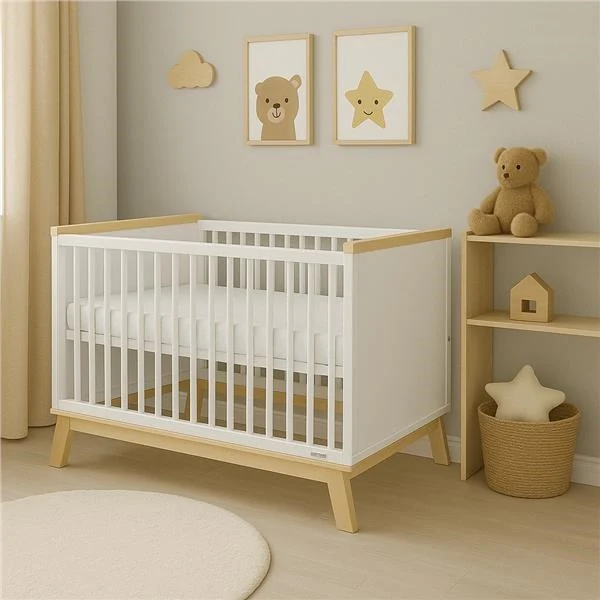 Dětská postýlka se zábranou New Baby MARCUS 120x60 cm bílá/přírodní