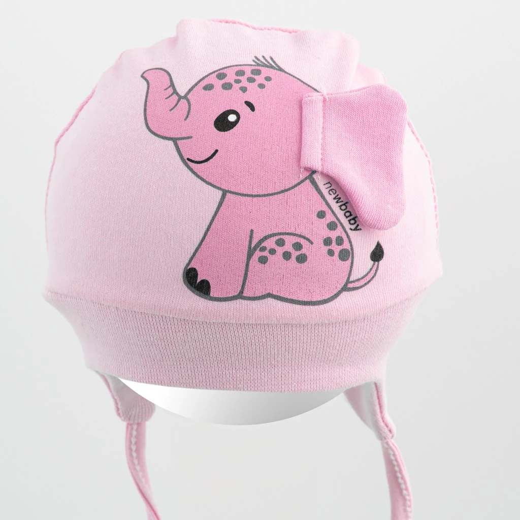 Bavlněná kojenecká čepička New Baby Happy Elephant pink, vel. 80/86