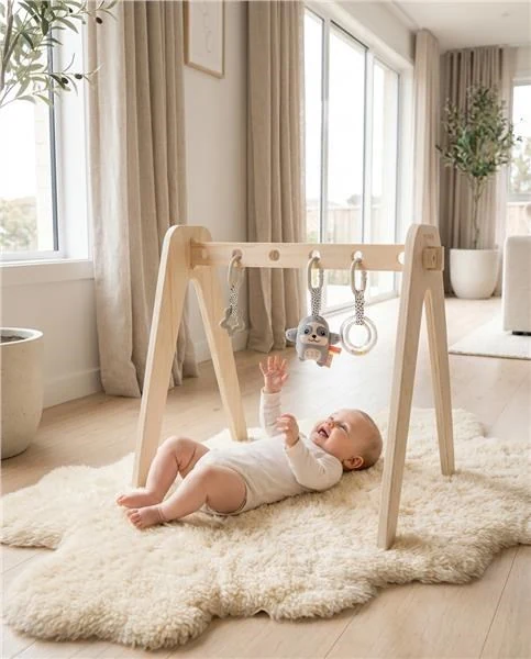 Dětská edukační dřevěná hrazdička s hračkami New Baby