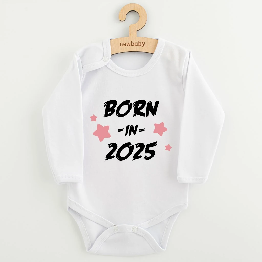 Dětské body s potiskem New Baby BORN IN 2025 pink, vel. 80 (9-12m)