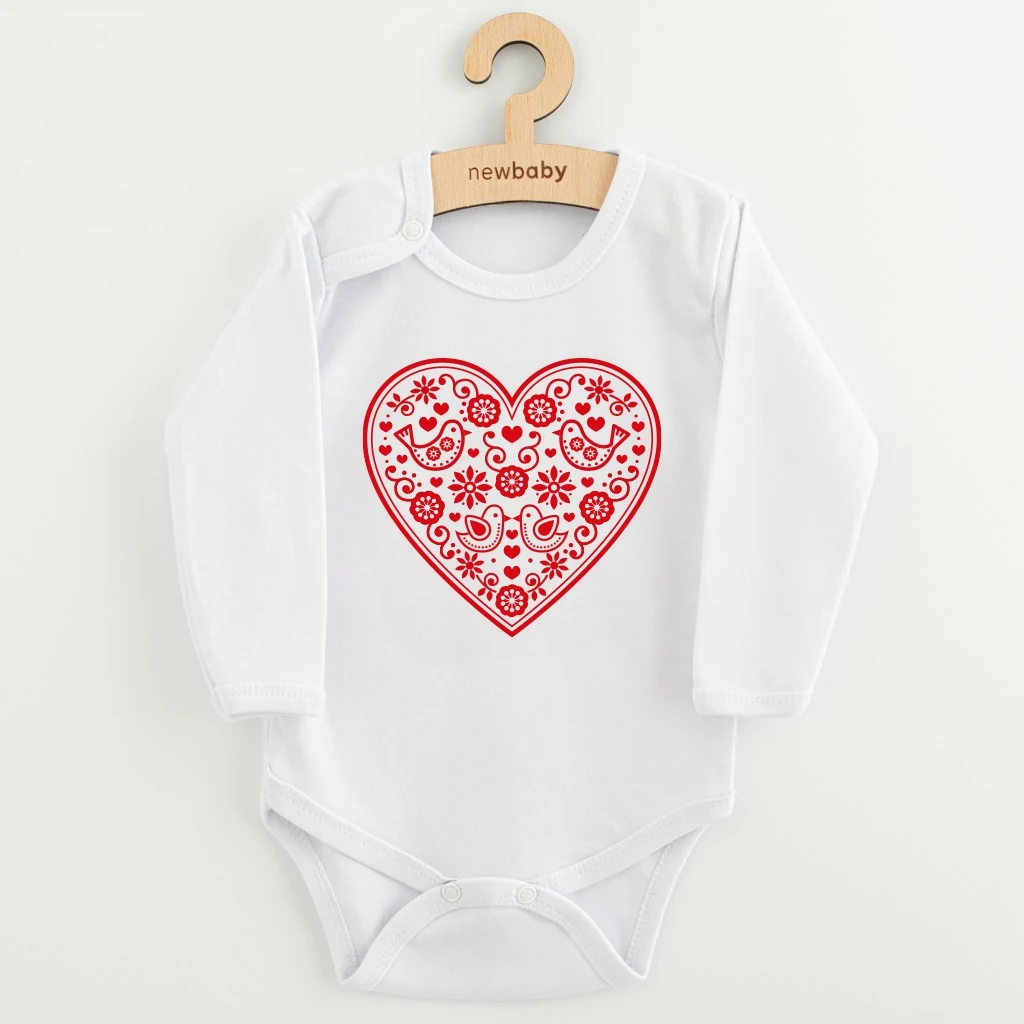 Dětské body s potiskem New Baby Lidový vzor červené srdíčko, vel. 62 (3-6m)