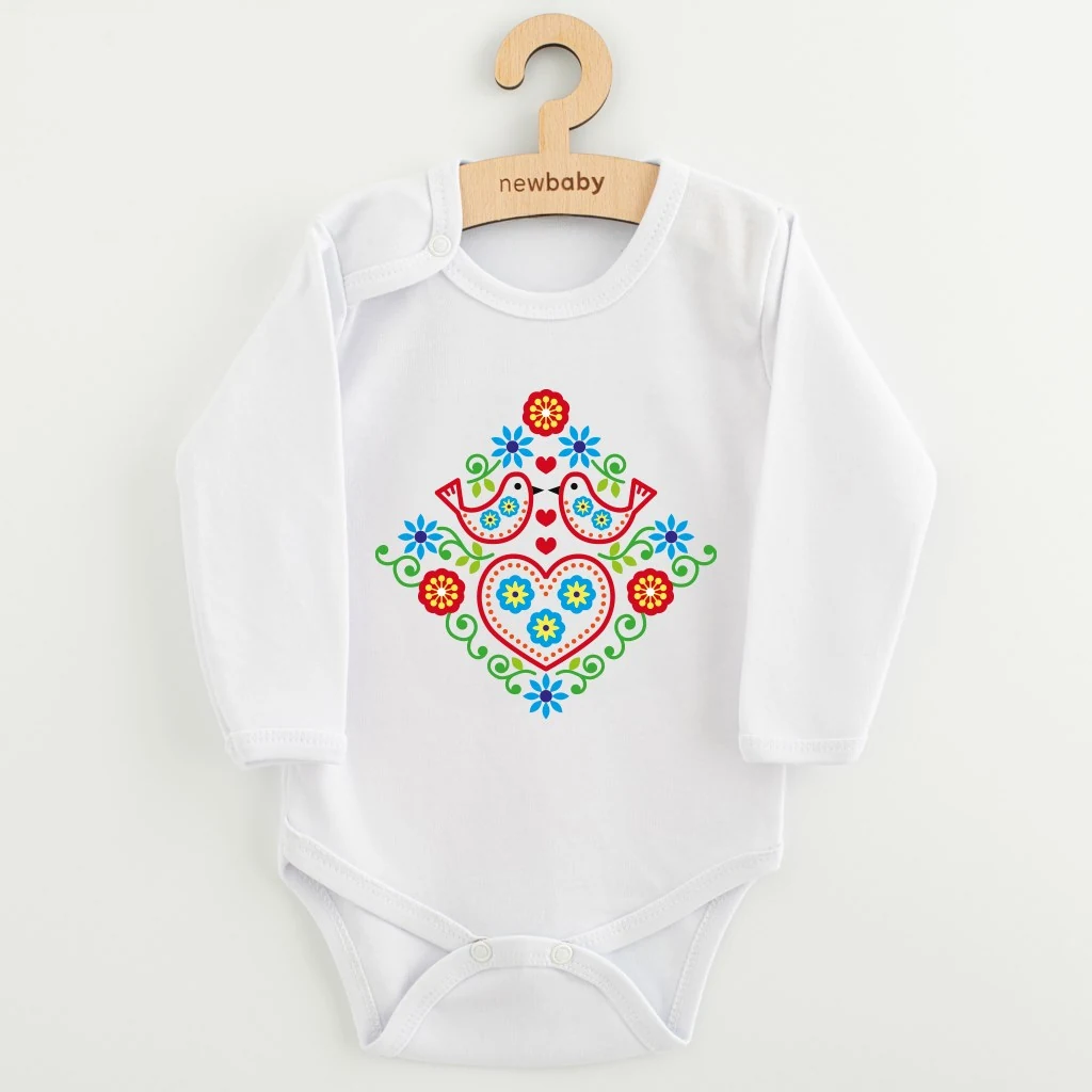 Dětské body s potiskem New Baby Lidový vzor ptáčci, vel. 80 (9-12m)