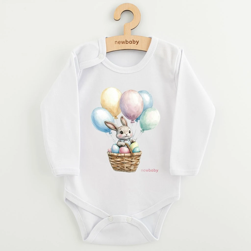 Dětské body s potiskem New Baby Králíček s balónky, vel. 74 (6-9m)