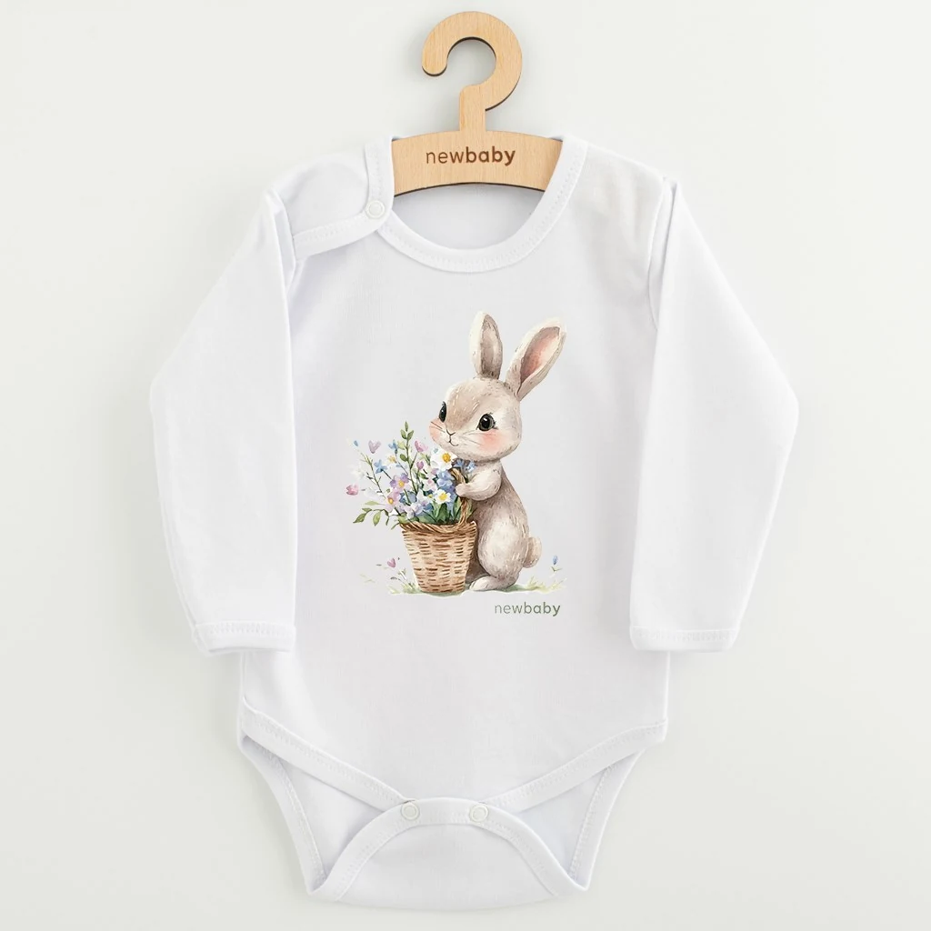 Dětské body s potiskem New Baby Králíček s květinkami, vel. 68 (4-6m)