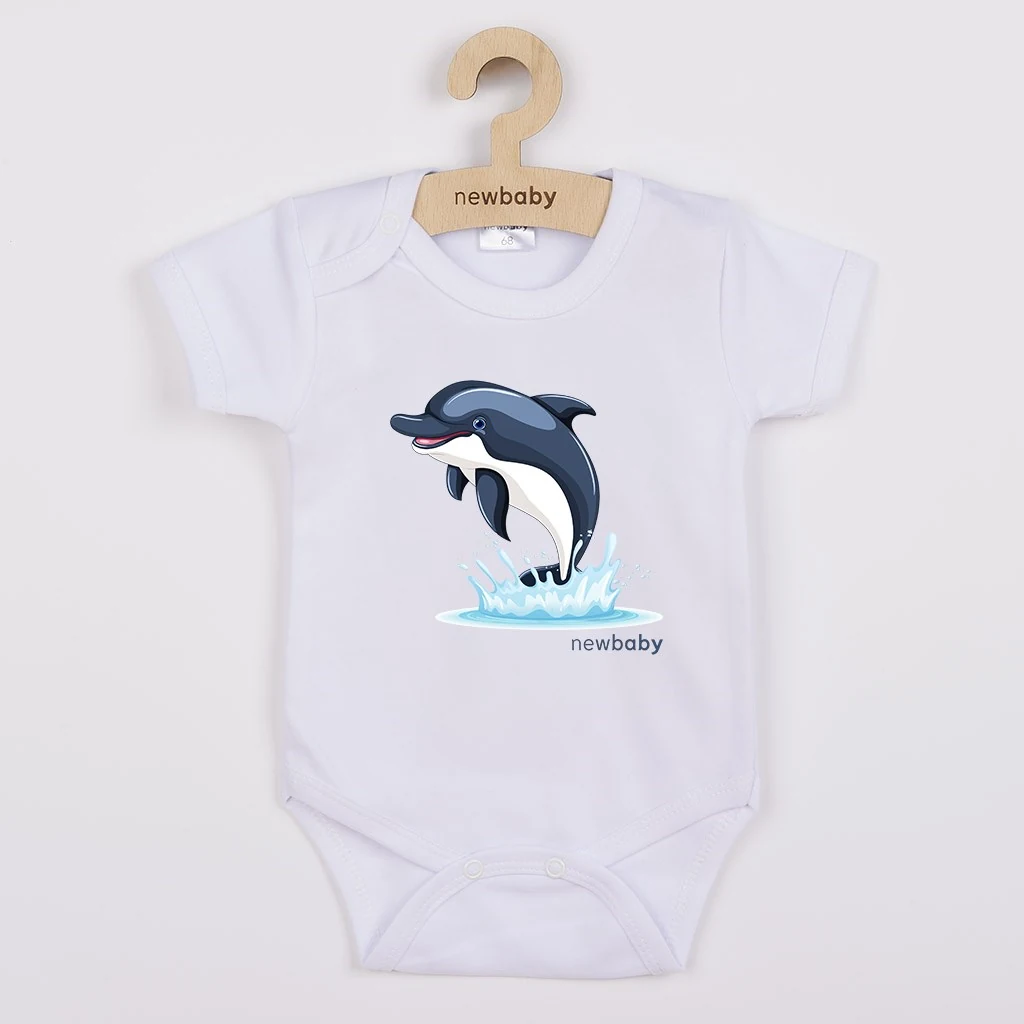 Dětské body s potiskem New Baby Dolphin- krátký rukáv, vel. 74 (6-9m)
