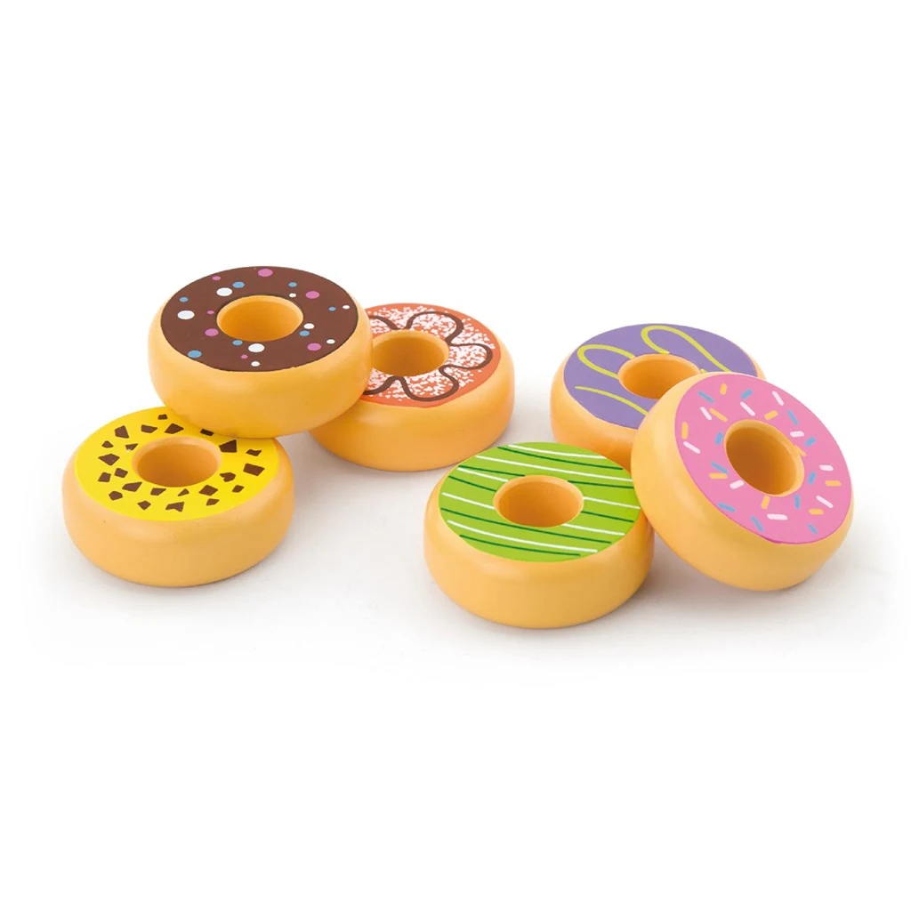 Dětská dřevěná hračka Viga sada 6 dřevěných donutů