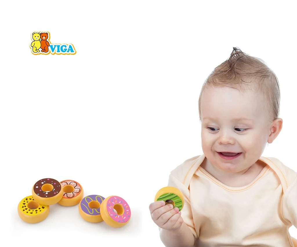 Dětská dřevěná hračka Viga sada 6 dřevěných donutů