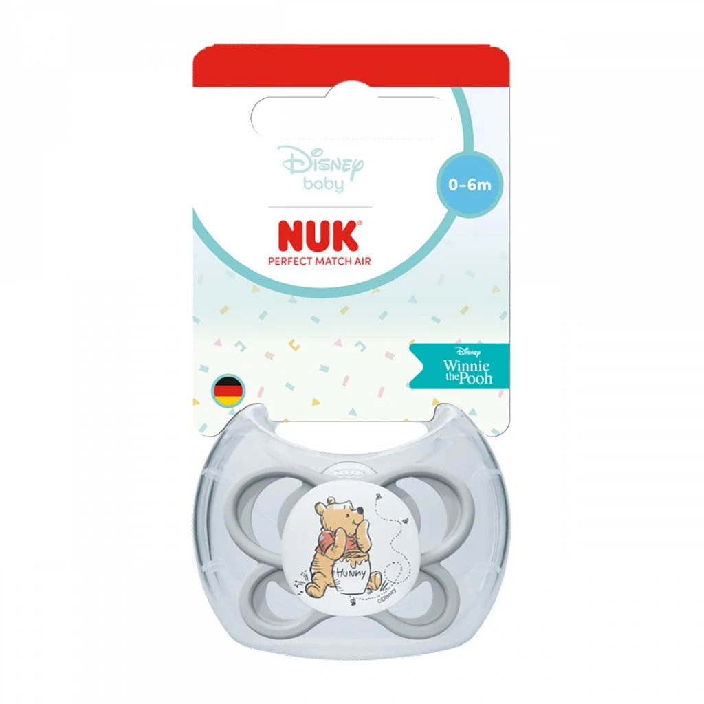 Dudlík NUK Perfect Match Air Disney Medvídek Pú 0-6 měsíců grey, vel. 0-6 m
