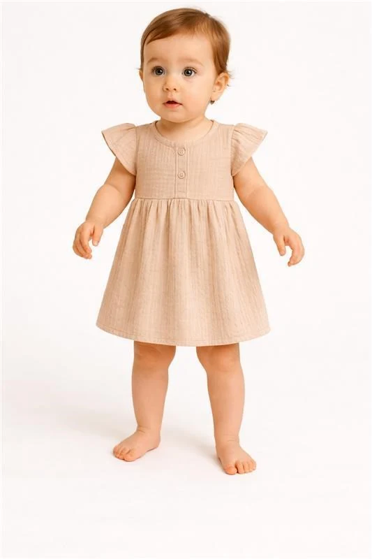 Kojenecké mušelínové šaty New Baby beige, vel. 80 (9-12m)