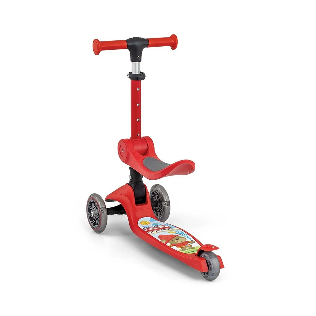 Tříkolová balanční koloběžka-scooter se sedátkem FUZZY Milly Mally red