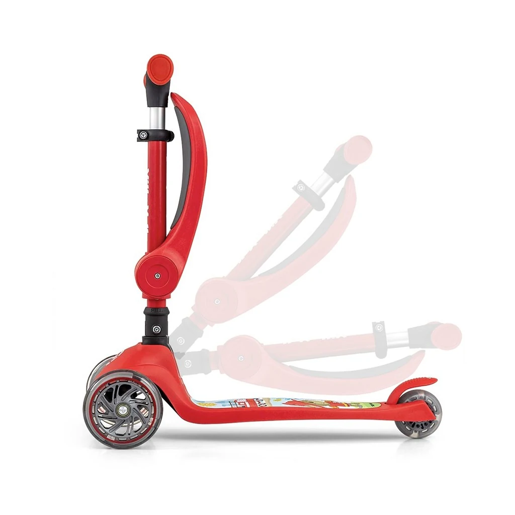 Tříkolová balanční koloběžka-scooter se sedátkem FUZZY Milly Mally red