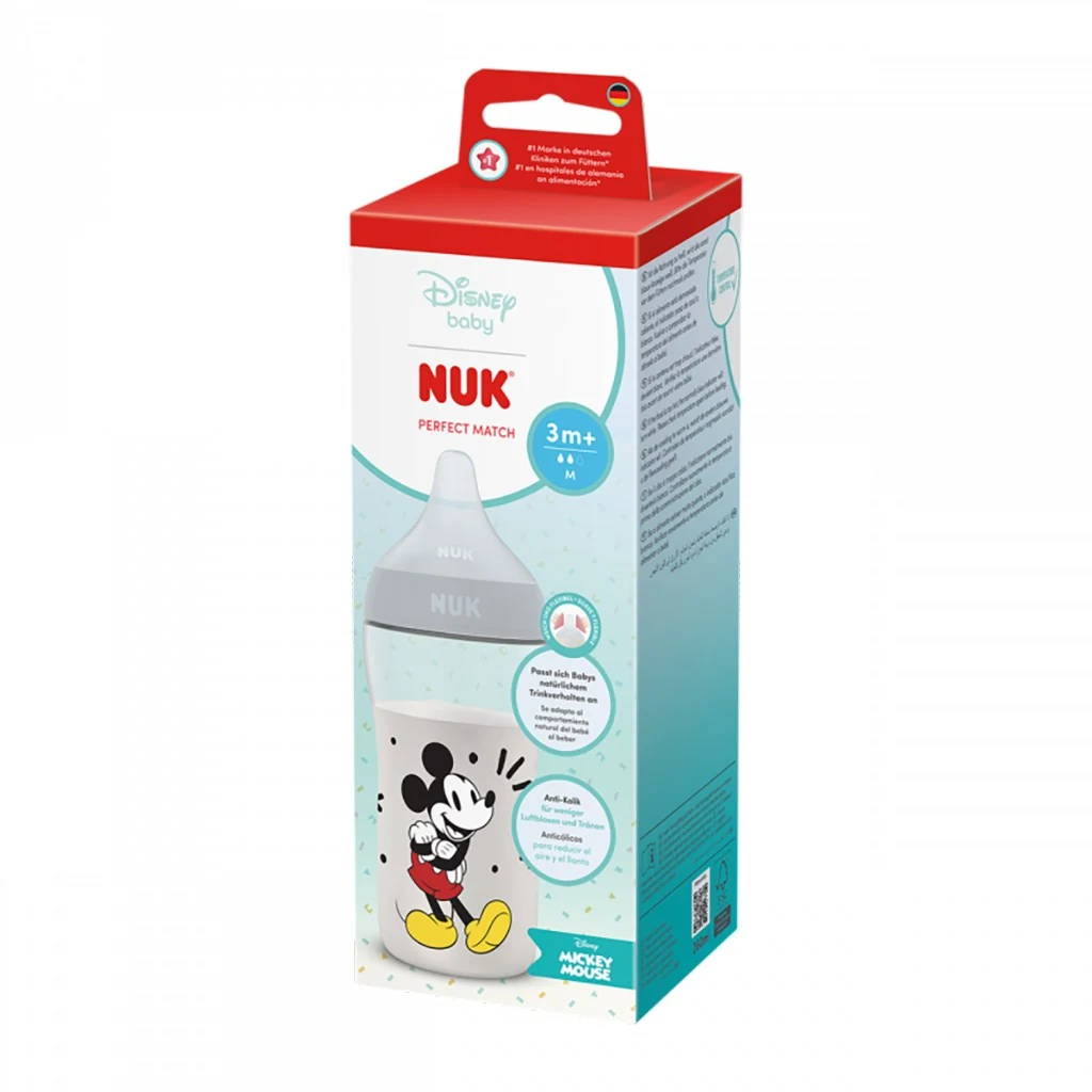 Kojenecká láhev NUK Perfect Match s kontrolou teploty Disney Mickey 260 ml grey
