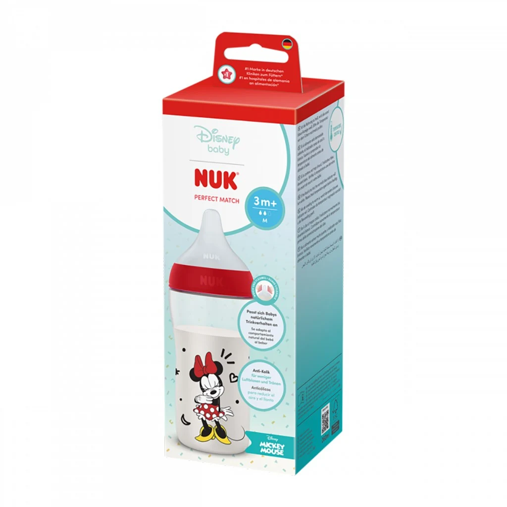 Kojenecká láhev NUK Perfect Match s kontrolou teploty Disney Minnie 260 ml red