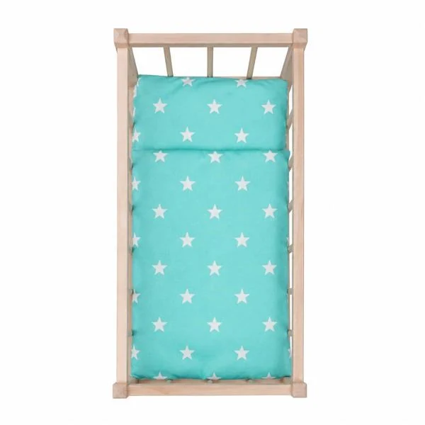 Dřevěná postýlka-kolébka pro panenky s povlečením Baby Mix stars mint