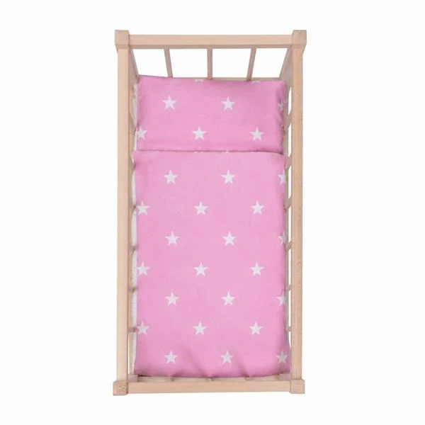 Dřevěná postýlka-kolébka pro panenky s povlečením Baby Mix stars pink