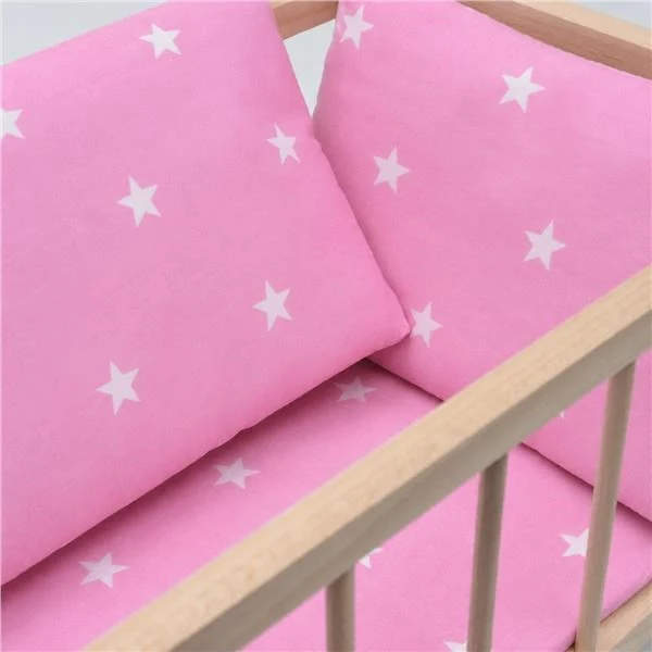 Dřevěná postýlka-kolébka pro panenky s povlečením Baby Mix stars pink