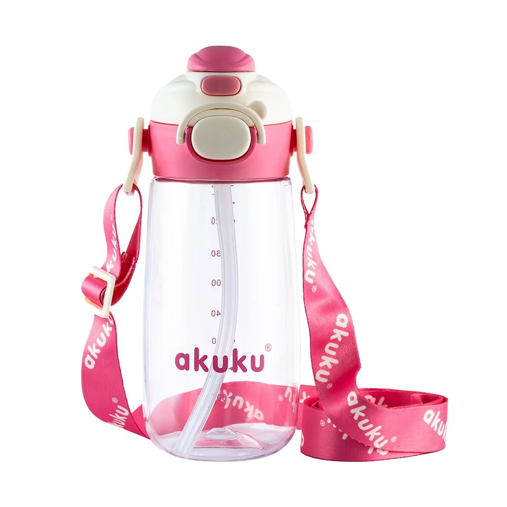 Školní láhev s brčkem Akuku 480 ml pink