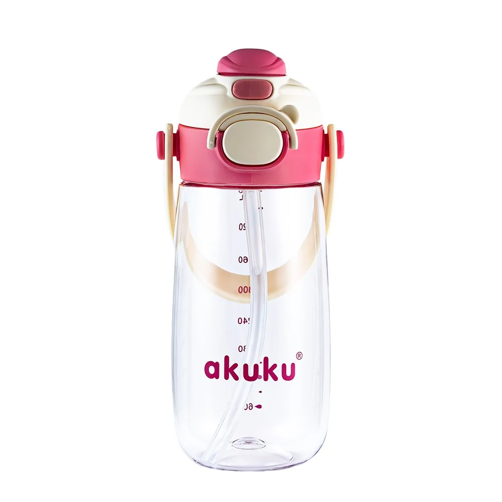 Školní láhev s brčkem Akuku 480 ml pink