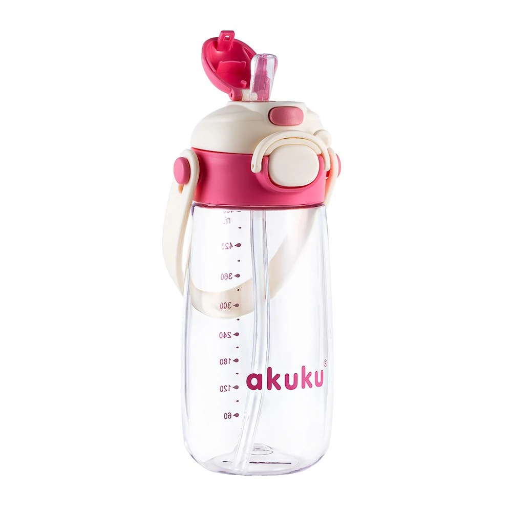 Školní láhev s brčkem Akuku 480 ml pink