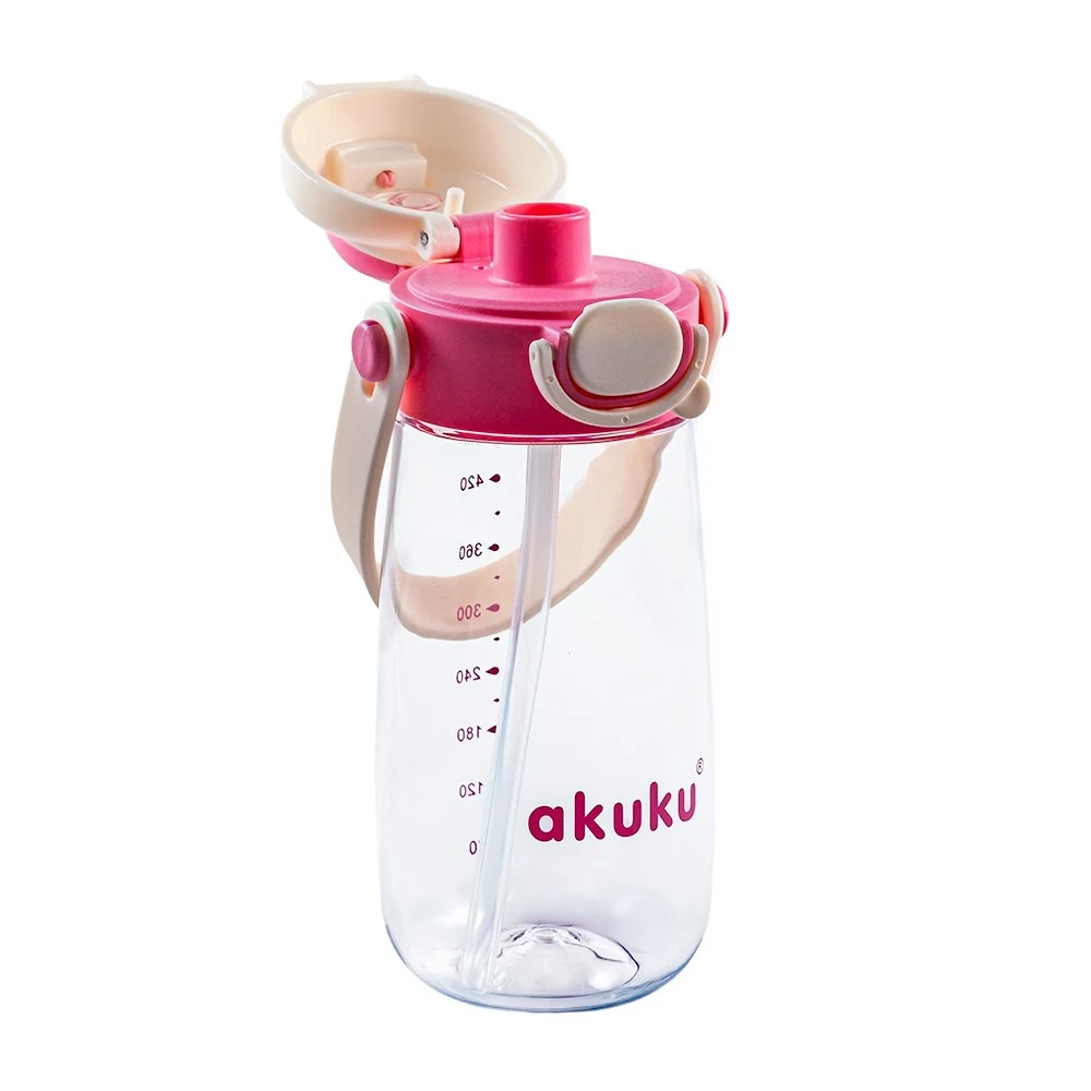 Školní láhev s brčkem Akuku 480 ml pink