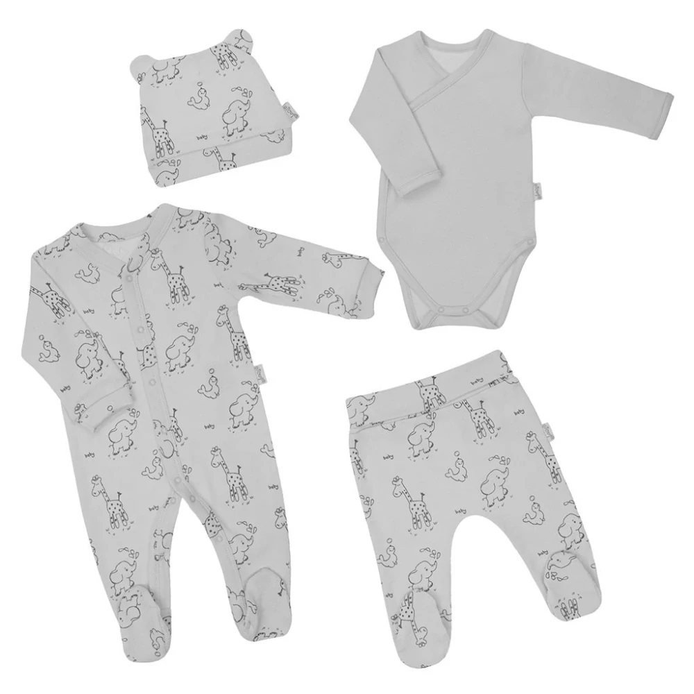 Kojenecká soupravička do porodnice Nicol Baby Animals šedá velikost 68 (4-6m)