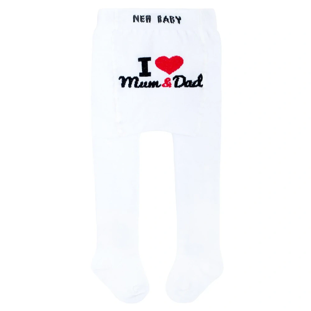 Bavlněné punčocháčky New Baby bílé I Love Mum and Dad, vel. 68 (4-6m)