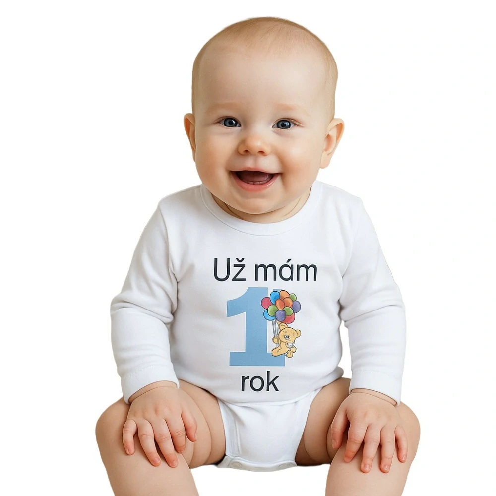 Body s potiskem New Baby Už mám 1 rok modré velikost 80 (9-12m)