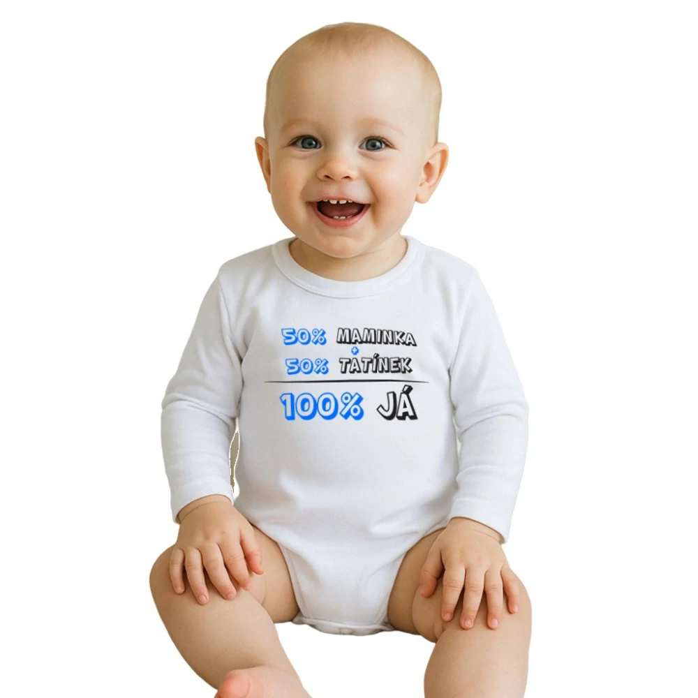 Body s potiskem New Baby 50% MAMINKA + 50% TATÍNEK - 100% JÁ modré velikost 86 (12-18m)