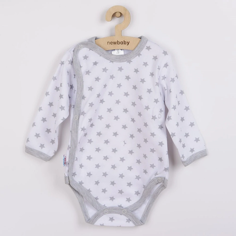 Kojenecké celorozepínací body New Baby Classic II šedé s hvězdičkami velikost 68 (4-6m)