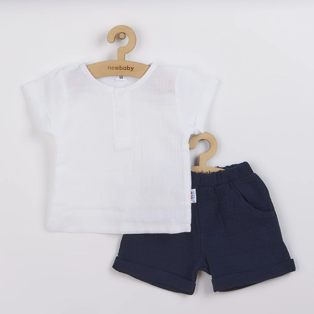 Kojenecká mušelínová soupravička New Baby Summer Nature Collection tmavě modrá velikost 56 (0-3m)