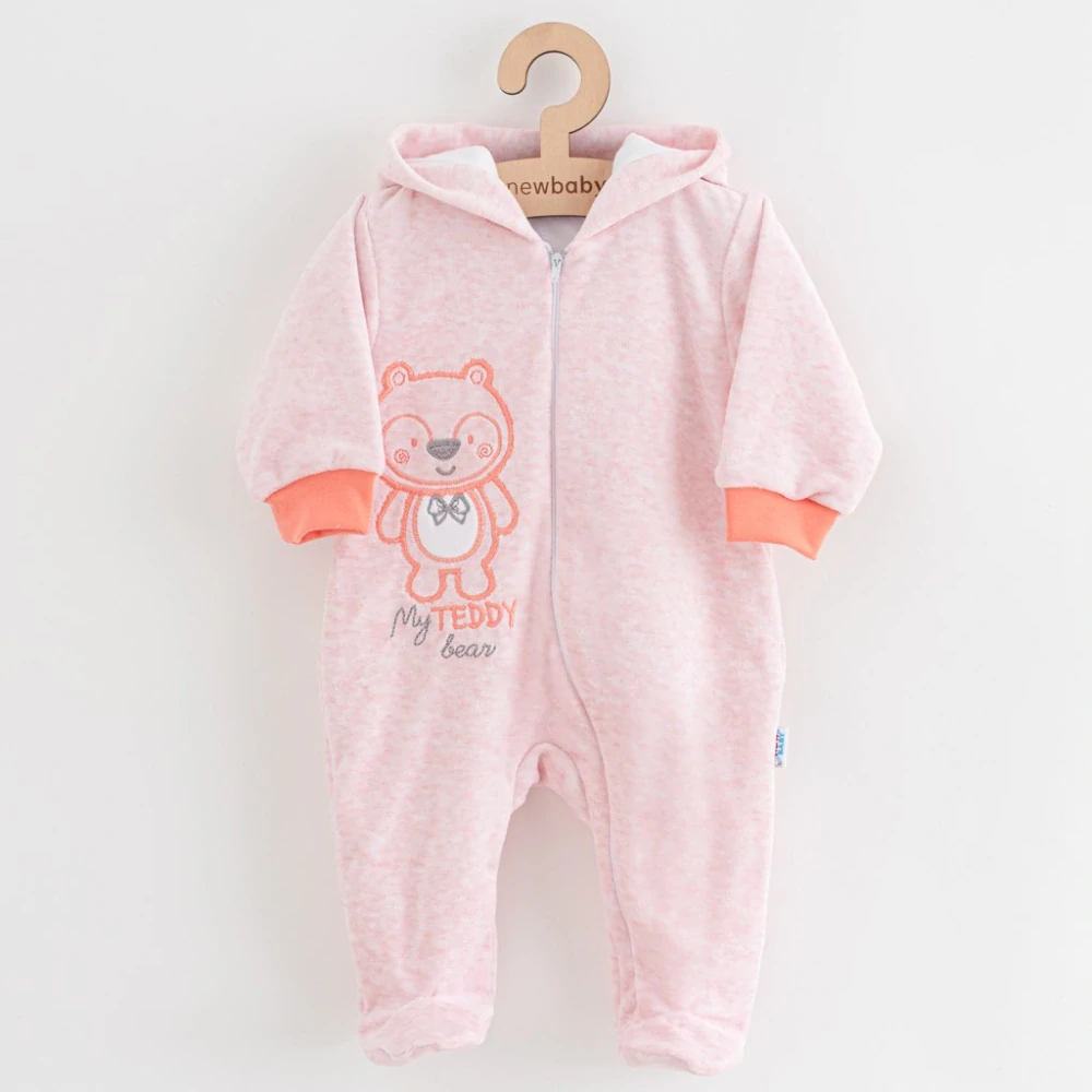 Kojenecký semiškový overal s kapucí New Baby Sweetheart růžový, vel. 74 (6-9m)