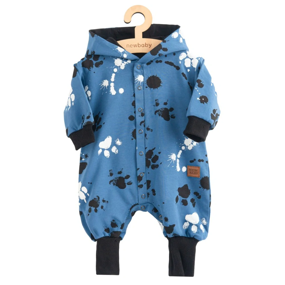 Kojenecký bavlněný overal s kapucí a oušky New Baby tlapka modrý, vel. 86 (12-18m)
