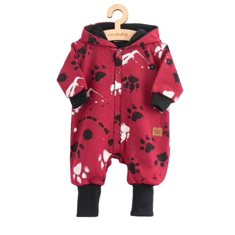 Kojenecký bavlněný overal s kapucí a oušky New Baby tlapka tmavě růžový, vel. 86 (12-18m)