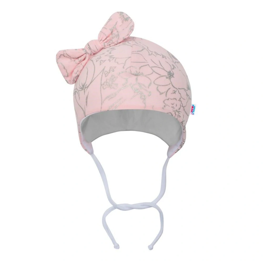 Kojenecká bavlněná čepička s mašličkou New Baby NUNU růžová, vel. 80 (9-12m)