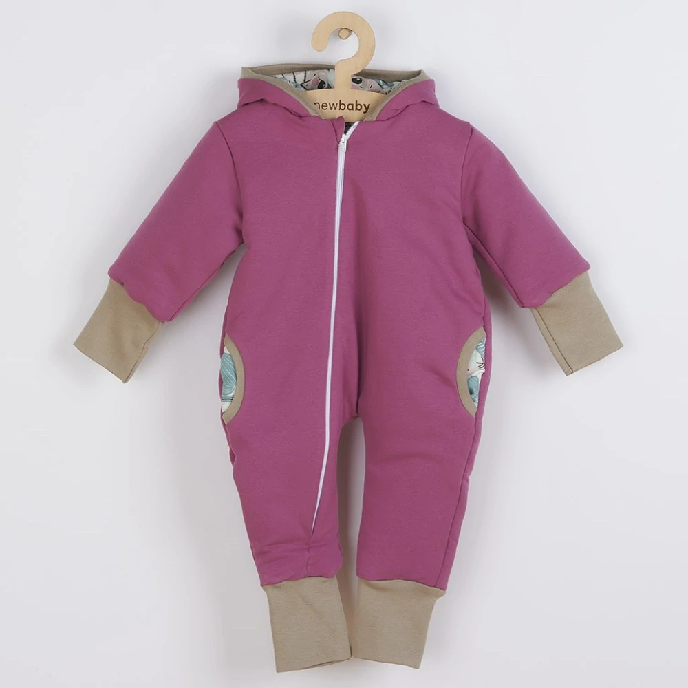 Zateplený jarní overal s kapucí New Baby Spring purple-pink, vel. 62 (3-6m)