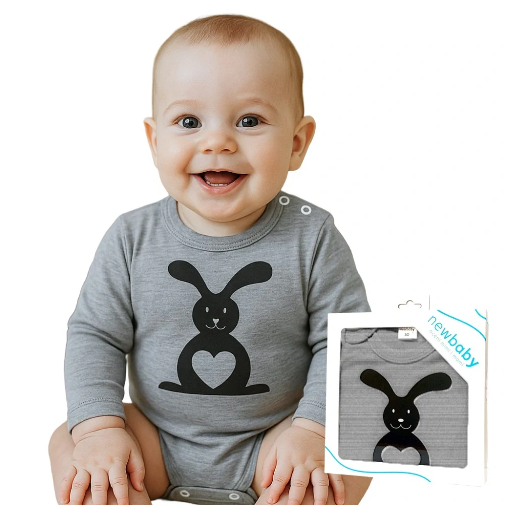 Kojenecké body s dlouhým rukávem New Baby Zvířátko Zajíček - dárkové balení, vel. 86 (12-18m)